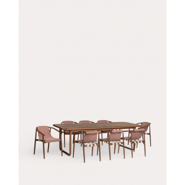 Set de Mesa Rectangular (240x100 cm) Elnes y 8 Sillas de Madera de Eucalipto Clhoti de Exterior Rojo Brick - The Masie