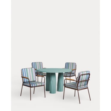 Set de Mesa Redonda de Cemento Rune (Ø120 cm) y 4 Sillas con Reposabrazos de Metal Edimbra de Exterior Verde Sage - The Masie