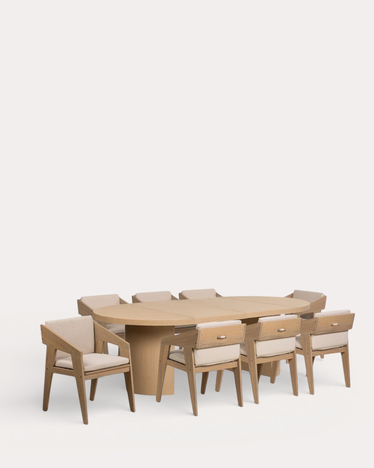 Set de Mesa Extensible (Ø120-180x120 / 240x120 cm) de Metal Beca y 8 Sillas con Reposabrazos de Madera de Acacia Tanon de Exteri