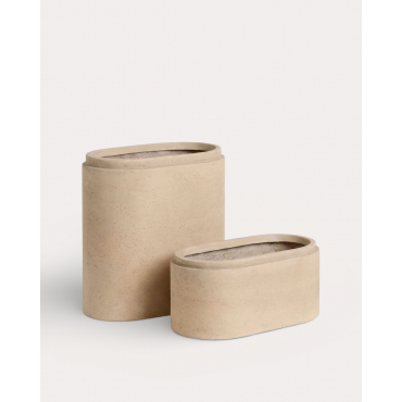 Conjunto 2 Maceteros Alargados de Cemento Bieito Beige Seashell - The Masie