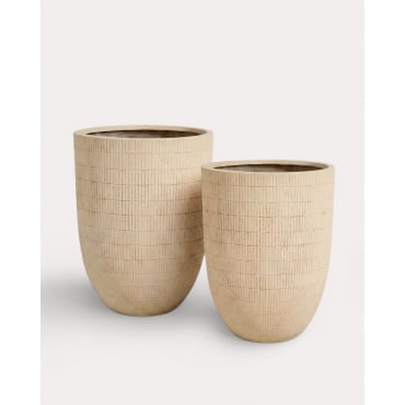 Conjunto 2 Maceteros Altos de Cemento Potos Beige Seashell - The Masie