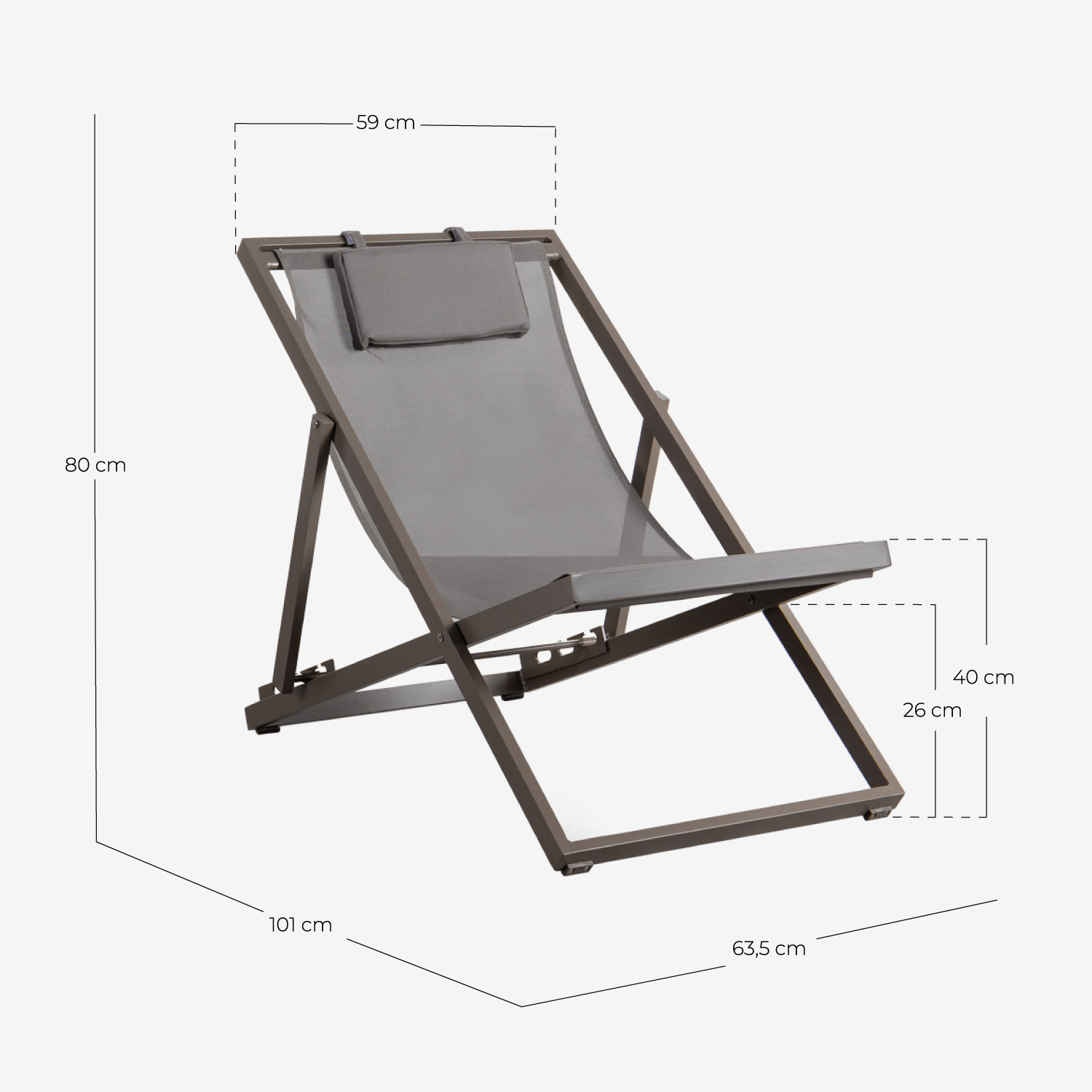 Hamaca Reclinable de Aluminio Rilas, medidas