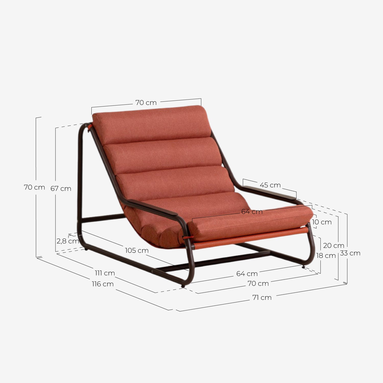 Set de Jardín con Sofá 2 Plazas, 2 Sillones, 1 Mesa de Centro y 1 Mesa Auxiliar de Metal y Tela Jazmin, medidas
