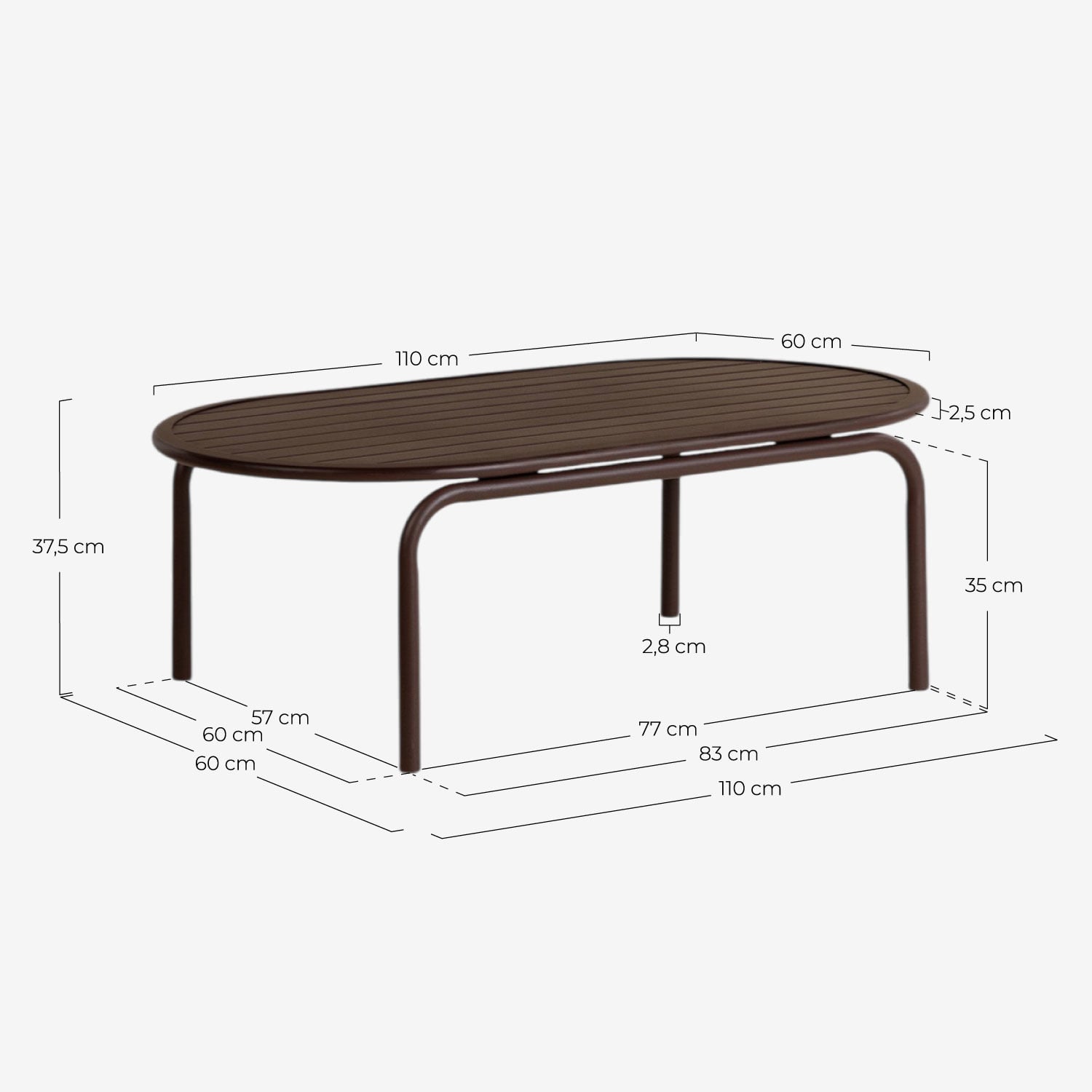 Set de Jardín con Sofá 2 Plazas, 2 Sillones, 1 Mesa de Centro y 1 Mesa Auxiliar de Metal y Tela Jazmin, medidas