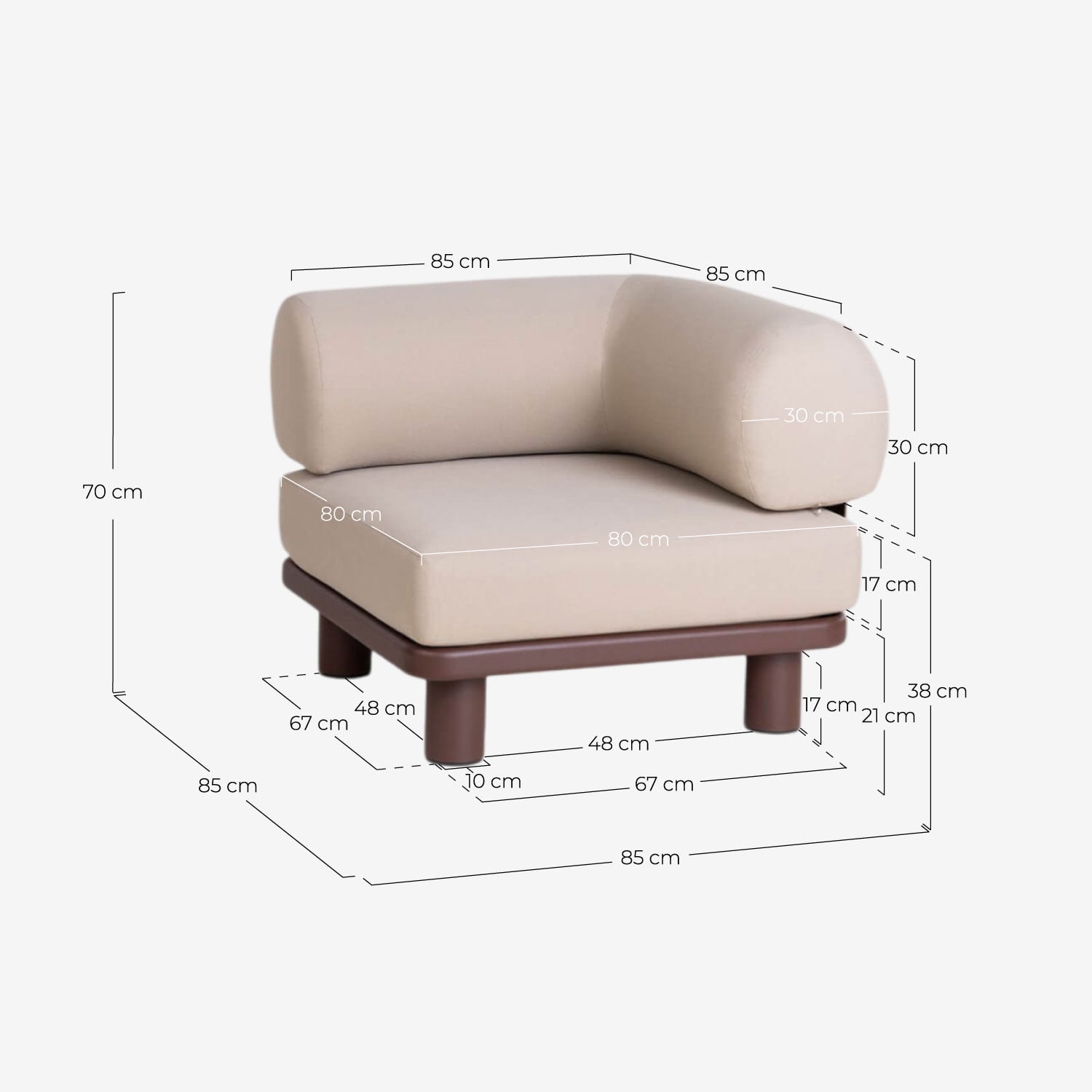Sofá Modular de Jardín 2 Piezas Módulo Esquinero de Aluminio y Tela Lantana, medidas