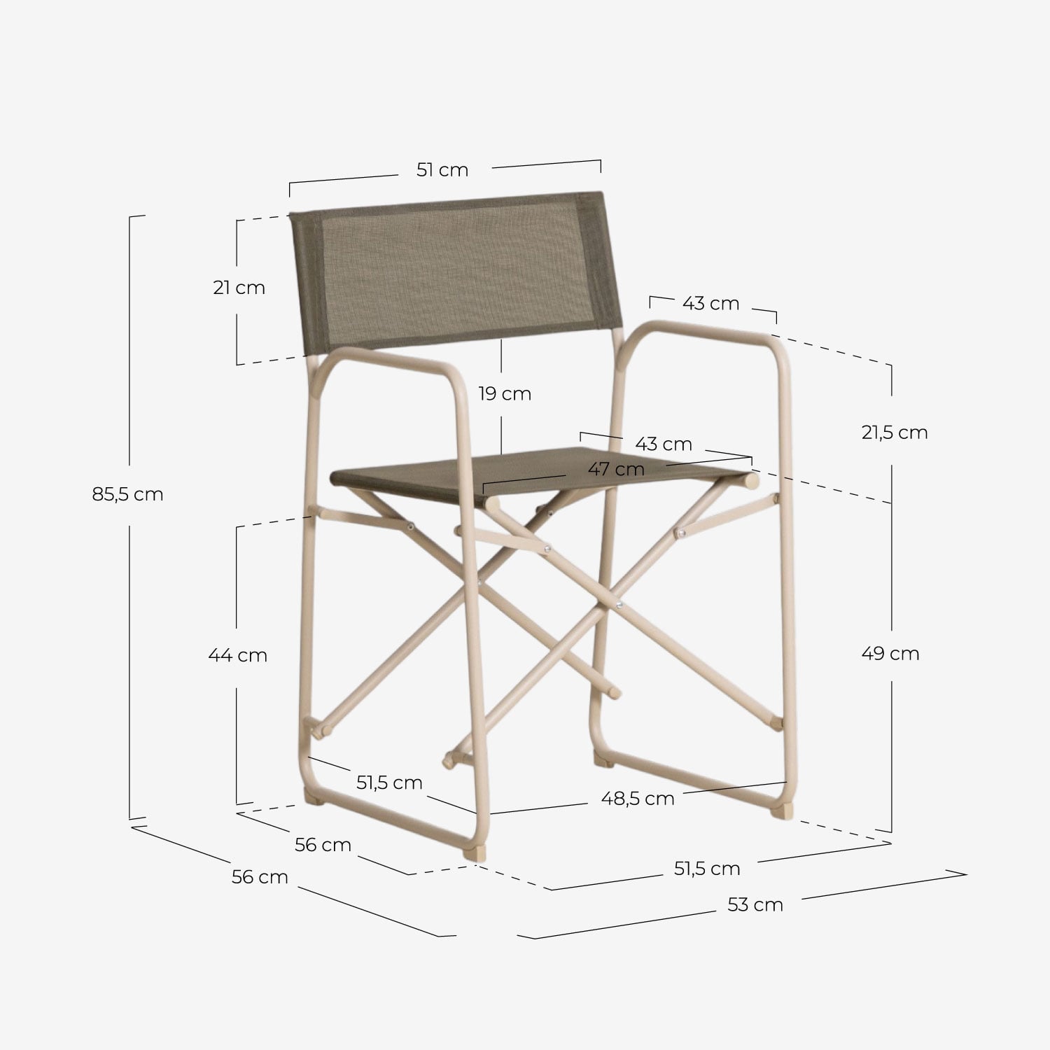 Silla de Exterior Plegable de Metal y Tela Bowye, medidas