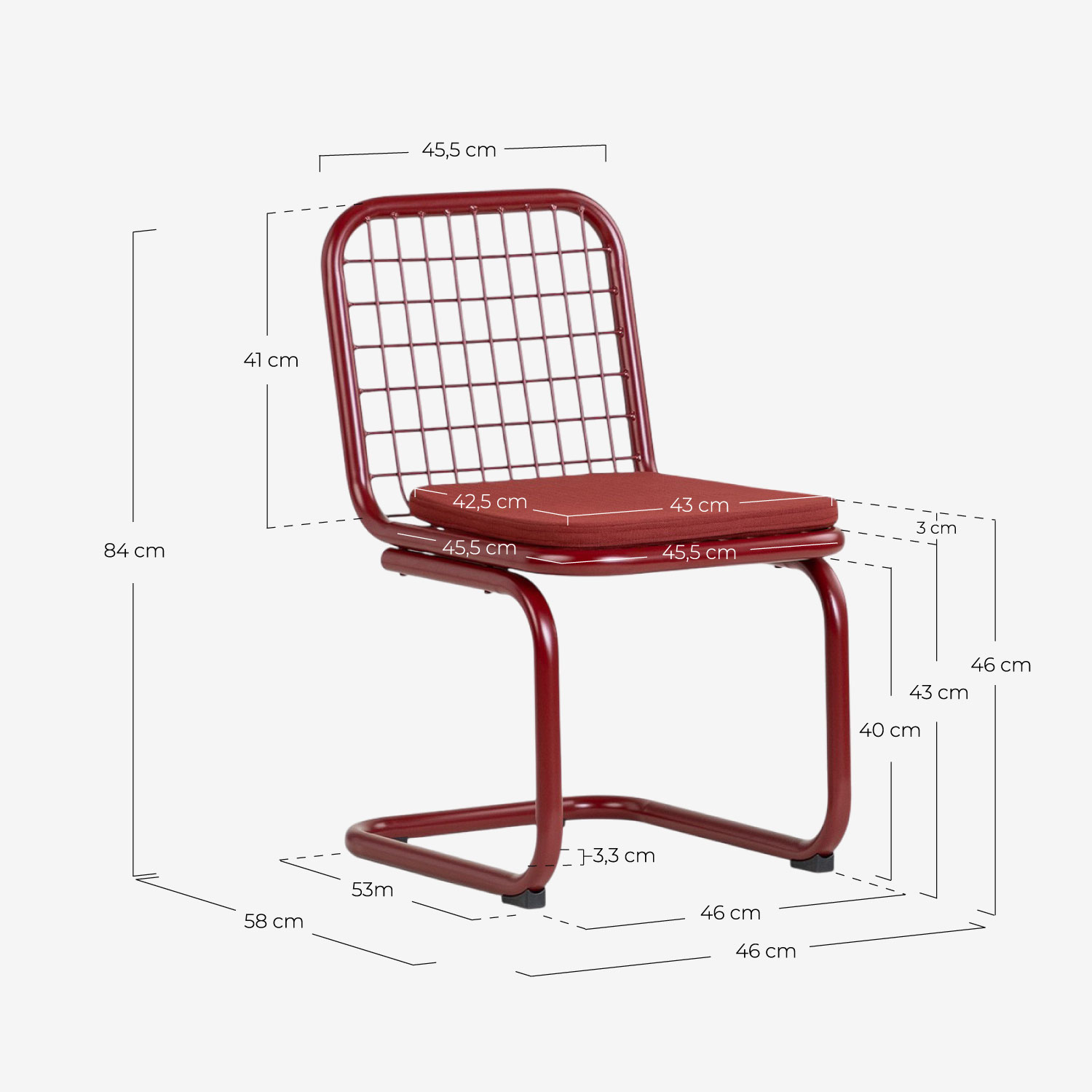 Pack 4 Sillas de Exterior de Metal Biaritz, medidas