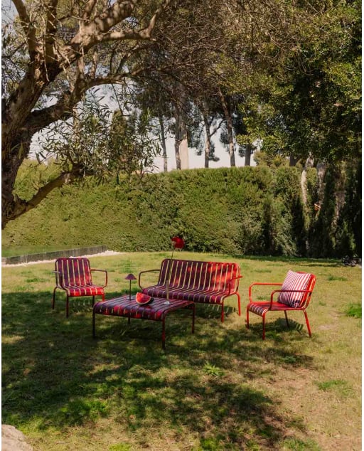 Set de Jardín con Sofá 2 Plazas, 2 Sillones y Mesa de Centro de Metal Tavo