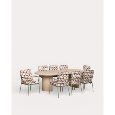 Set de Mesa Extensible de Comedor (Ø120-240x120 cm) Beca y 8 Sillas con Reposabrazos de Metal Edimbra Marrón Clay - The Masie