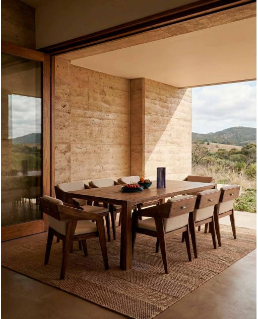 Set de Mesa Rectangular (200x100 cm) Brody y 8 Sillas con Reposabrazos de Madera Tanon de Exterior