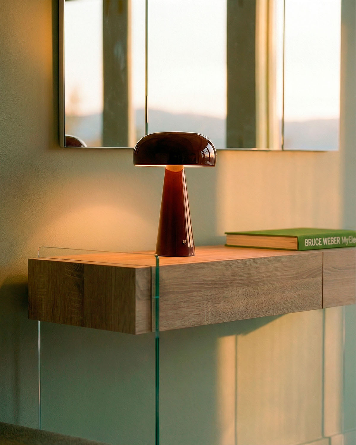 Consola recibidor rectangular 2 cajones 110x40 cm de madera y cristal Galad, imagen de galer&iacute;a 3