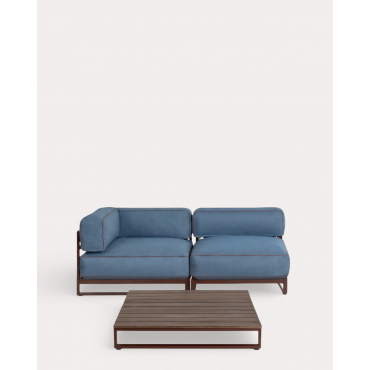 Conjunto de Jardín con Módulo Esquinero, Módulo Central y Mesa de Centro de Metal y Tela Kristen Azul Silvery - The Masie