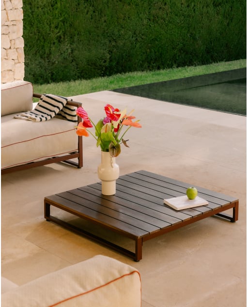 Mesa de Centro de Exterior Cuadrada de Madera de Acacia y Metal (100x100 cm) Kristen