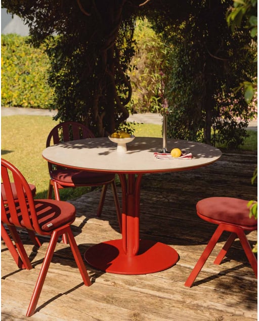 Mesa de Exterior Redonda de Metal y Cristal Templado (Ø120 cm) Llibet