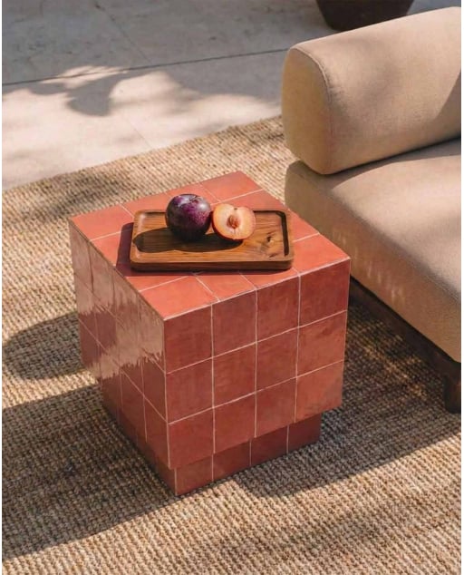 Mesa Auxiliar de Exterior Cuadrada de Cerámica y Hormigón (40x40 cm) Nilsi