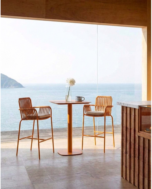 Set de Mesa Alta Cuadrada (70x70 cm) Zoilo y 2 Taburetes Altos de Aluminio (75 cm) Drian de Exterior