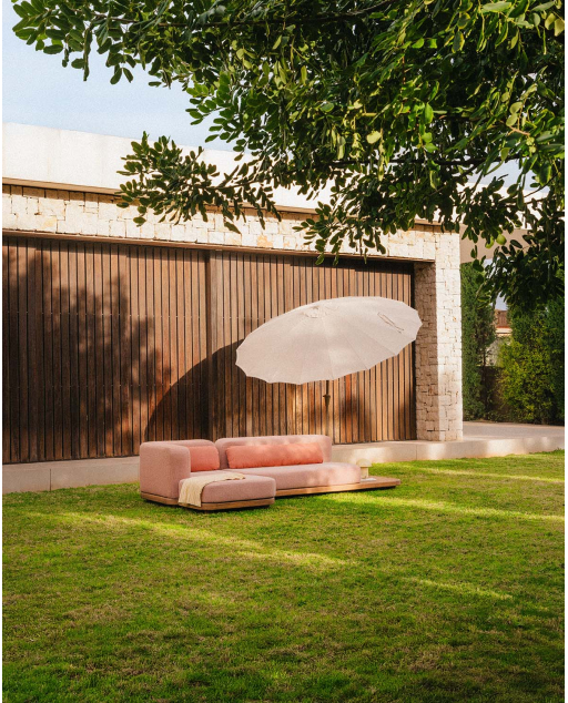 Sofá Modular de Jardín 2 Piezas Módulo Sofá y Módulo Esquinero con Módulo Puff de Madera de Acacia y Tela Redik
