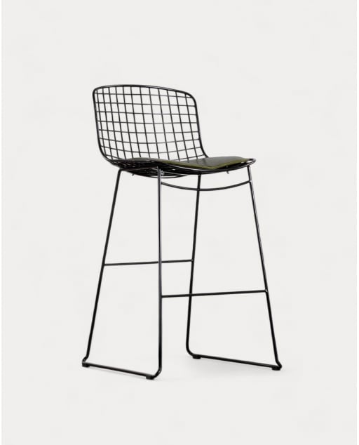 Taburete Alto de Metal (75 cm) Respaldo Bajo Aras - Negro