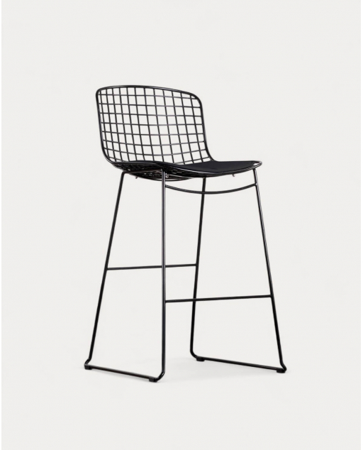 Taburete Alto de Metal (75 cm) Respaldo Bajo Aras - Negro