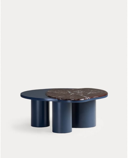 Mesa de centro 80x73 cm de mármol y madera Zenia - Azul Oceanic