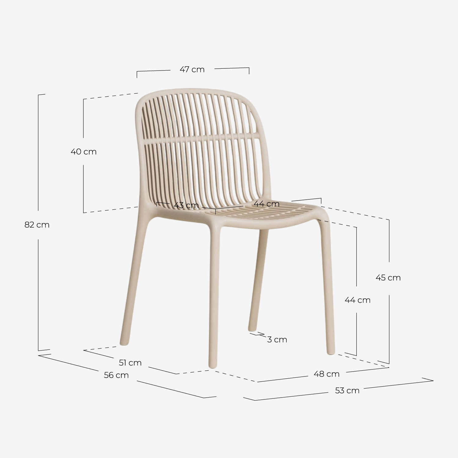 Silla de Comedor de Polipropileno Aisha, medidas
