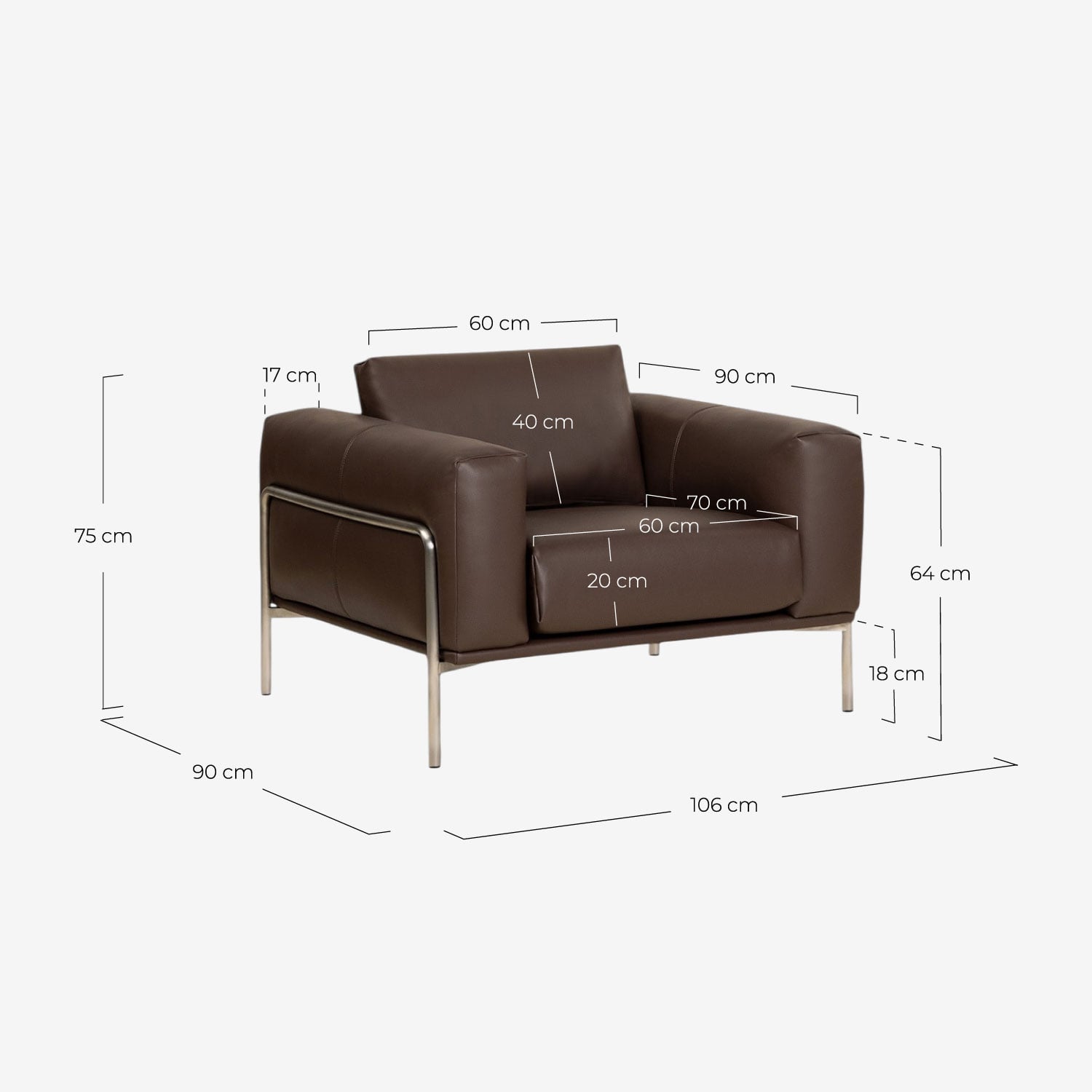 Sillón de Metal y Polipiel Jahir, medidas