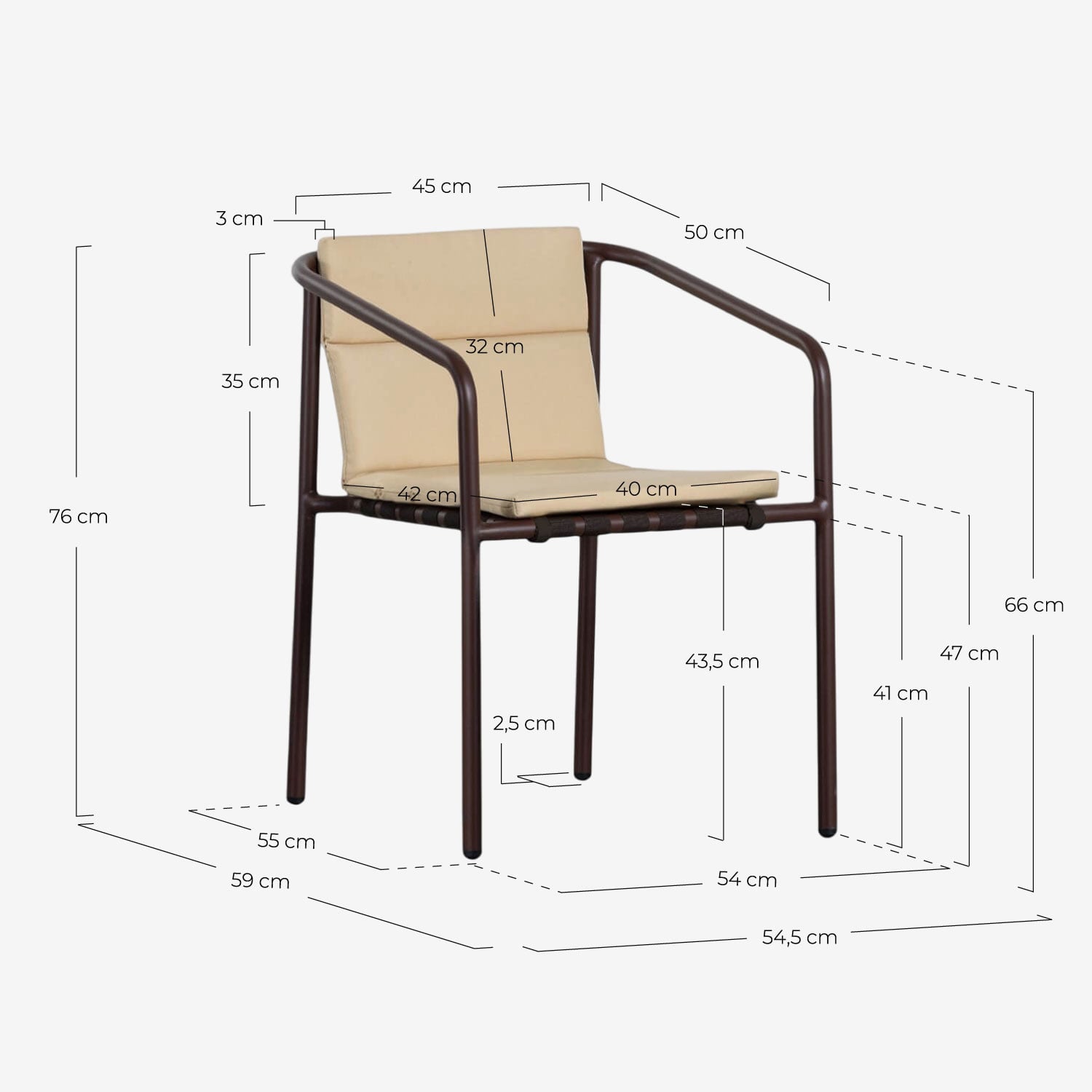 Silla de Comedor de Aluminio y Tela Vinke, medidas