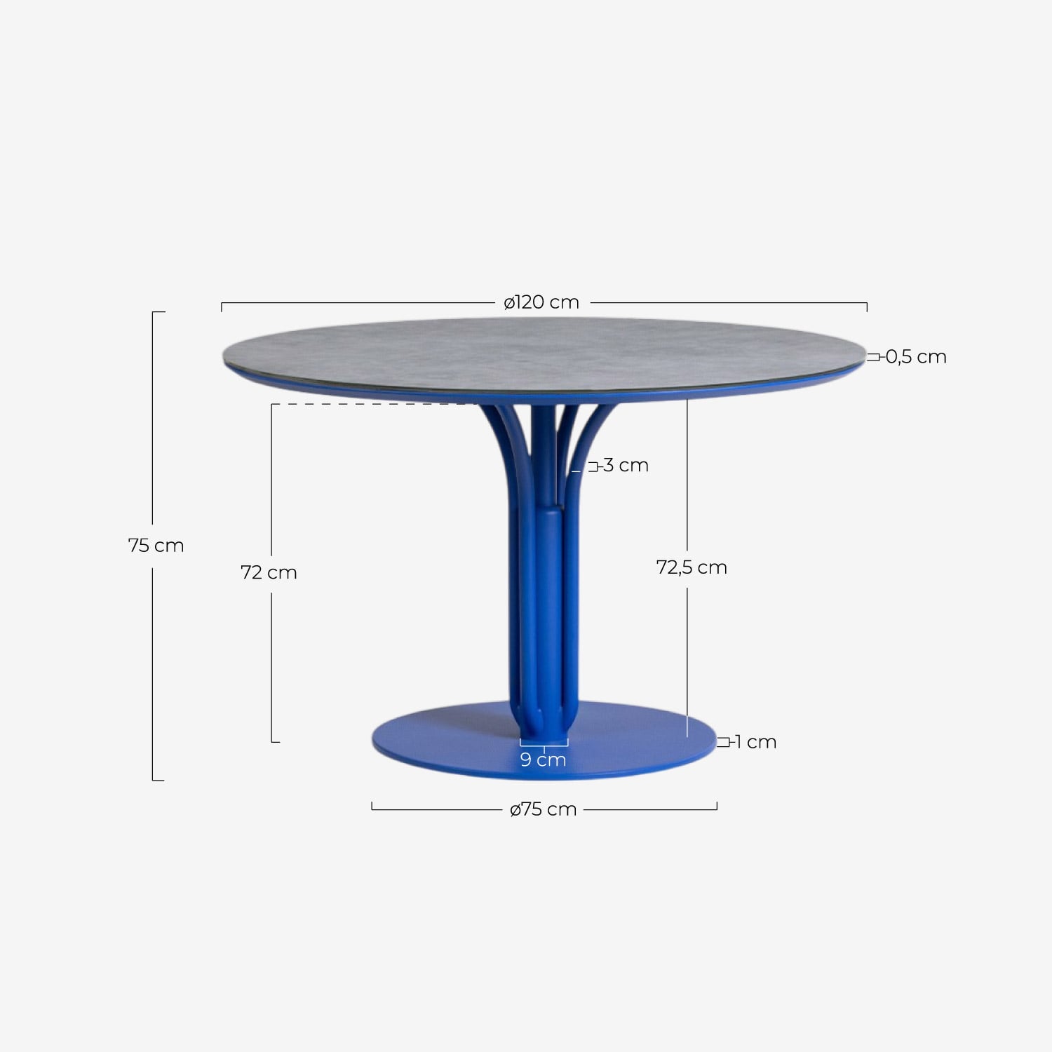 Mesa de Comedor Redonda de Metal y Cristal Templado (Ø120 cm) Llibet, medidas