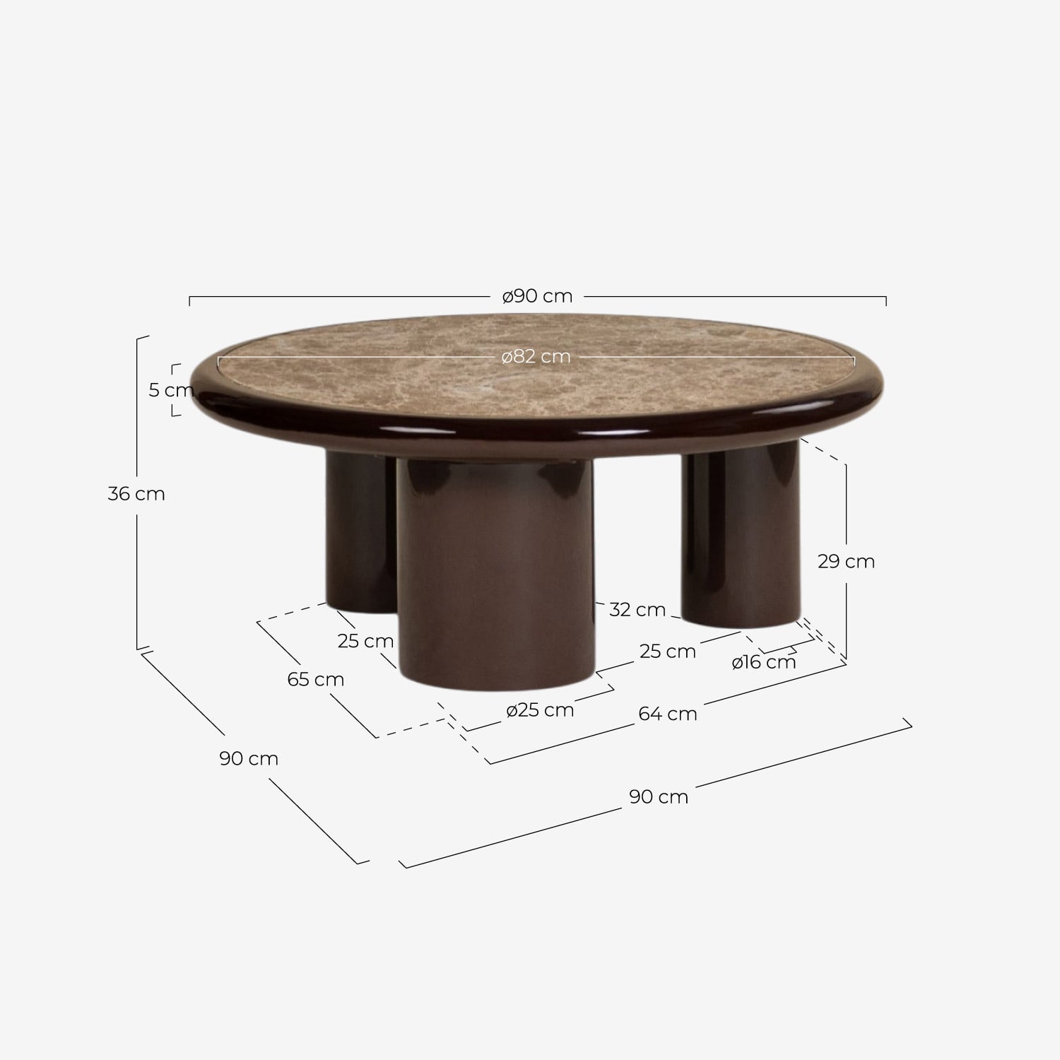Mesa de Centro Redonda de Mármol y Madera (Ø90 cm) Hellie, medidas