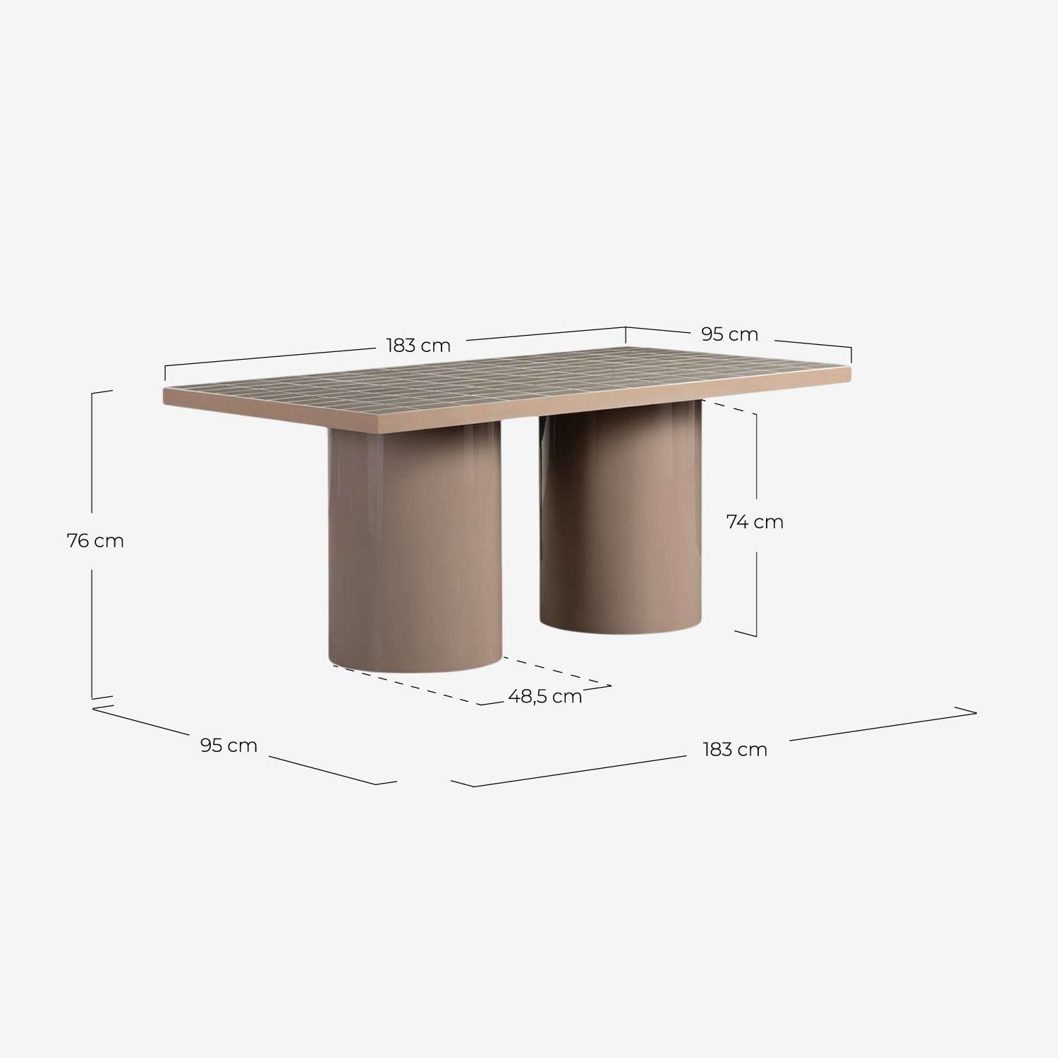Mesa de Comedor Rectangular de Metal y Cerámica (183x95 cm) Zafiro, medidas