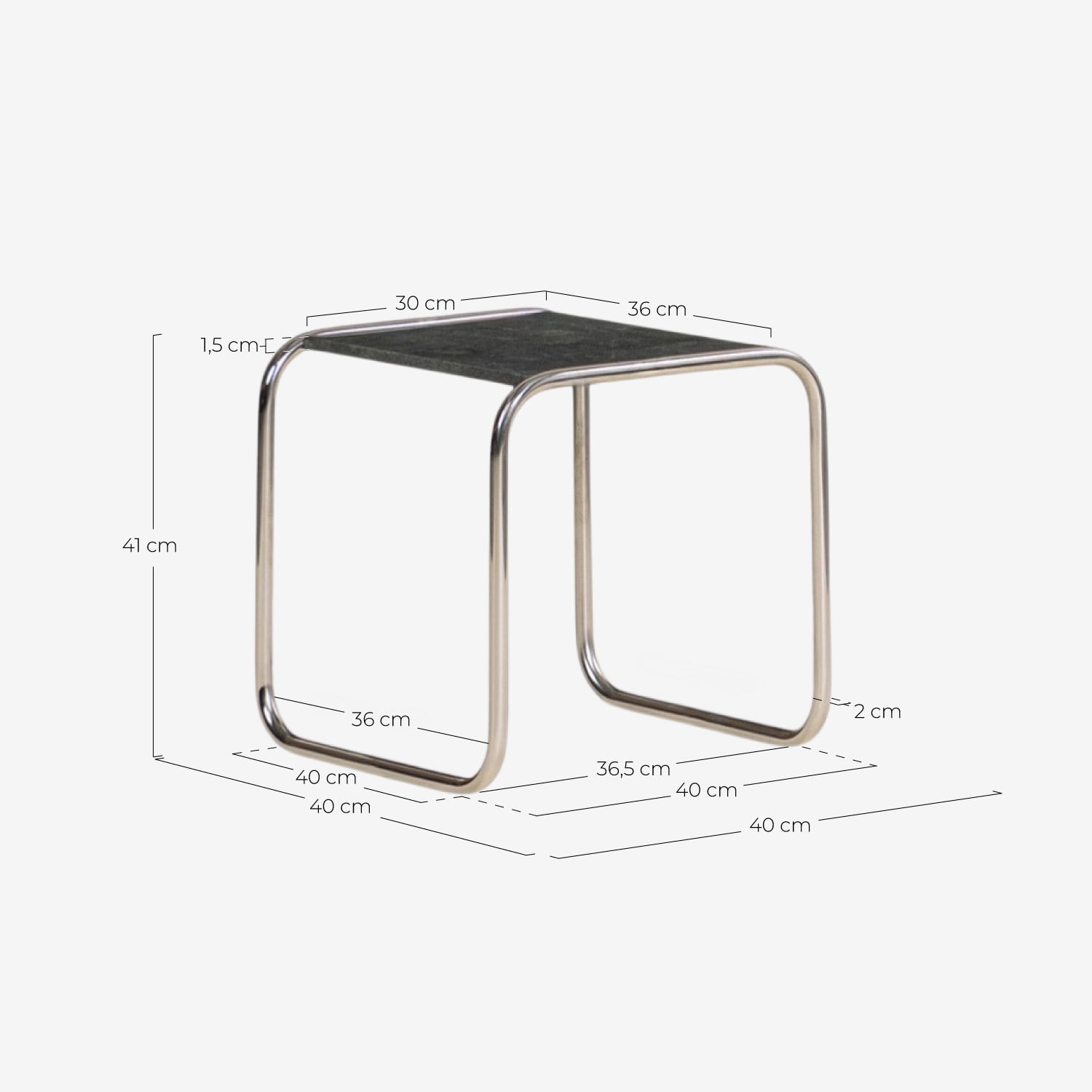 Mesa Auxiliar Cuadrada de Mármol y Metal (40x40 cm) Nansa, medidas