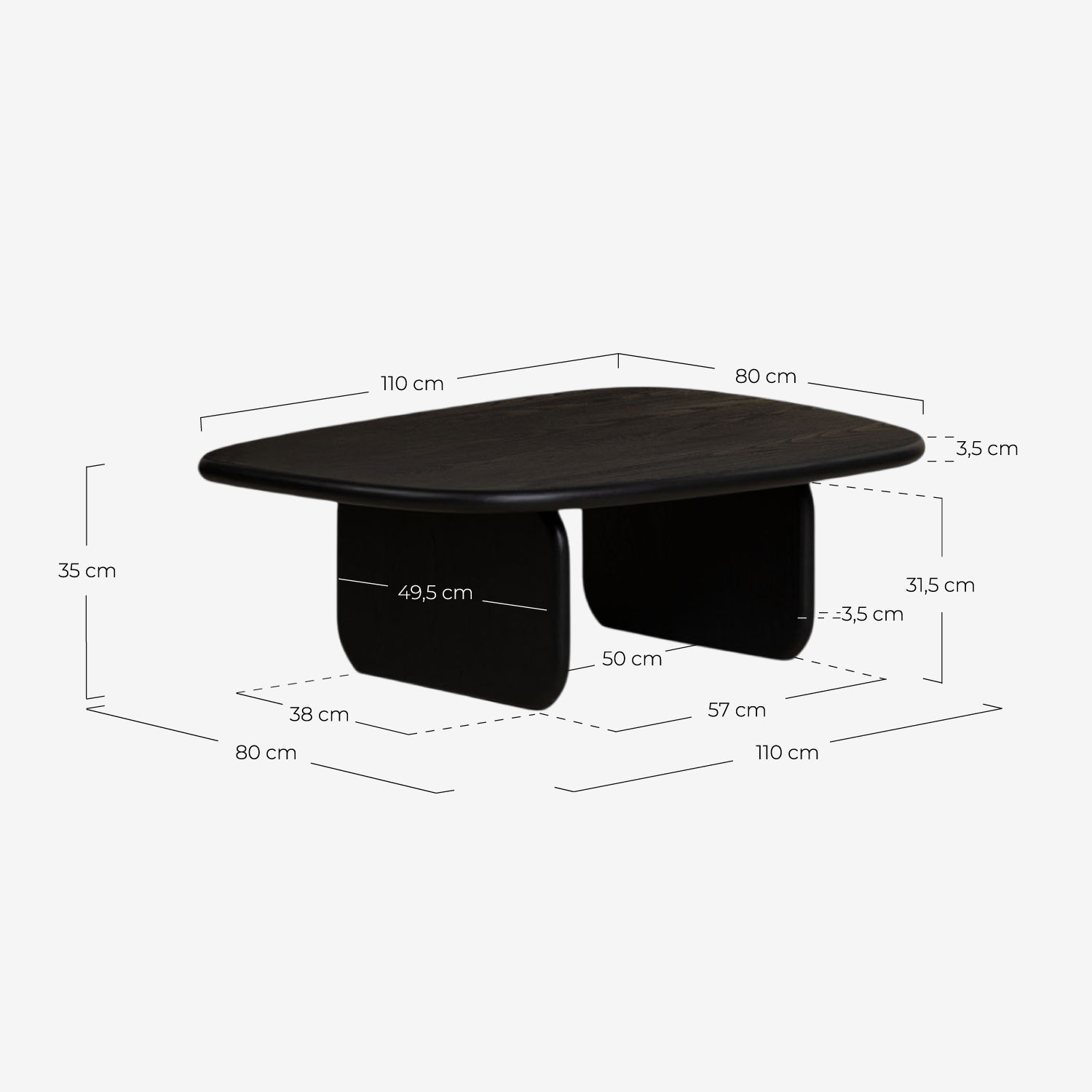 Mesa de Centro Rectangular de Madera de Pino y Madera de Olmo (110x80 cm) Kuroen, medidas