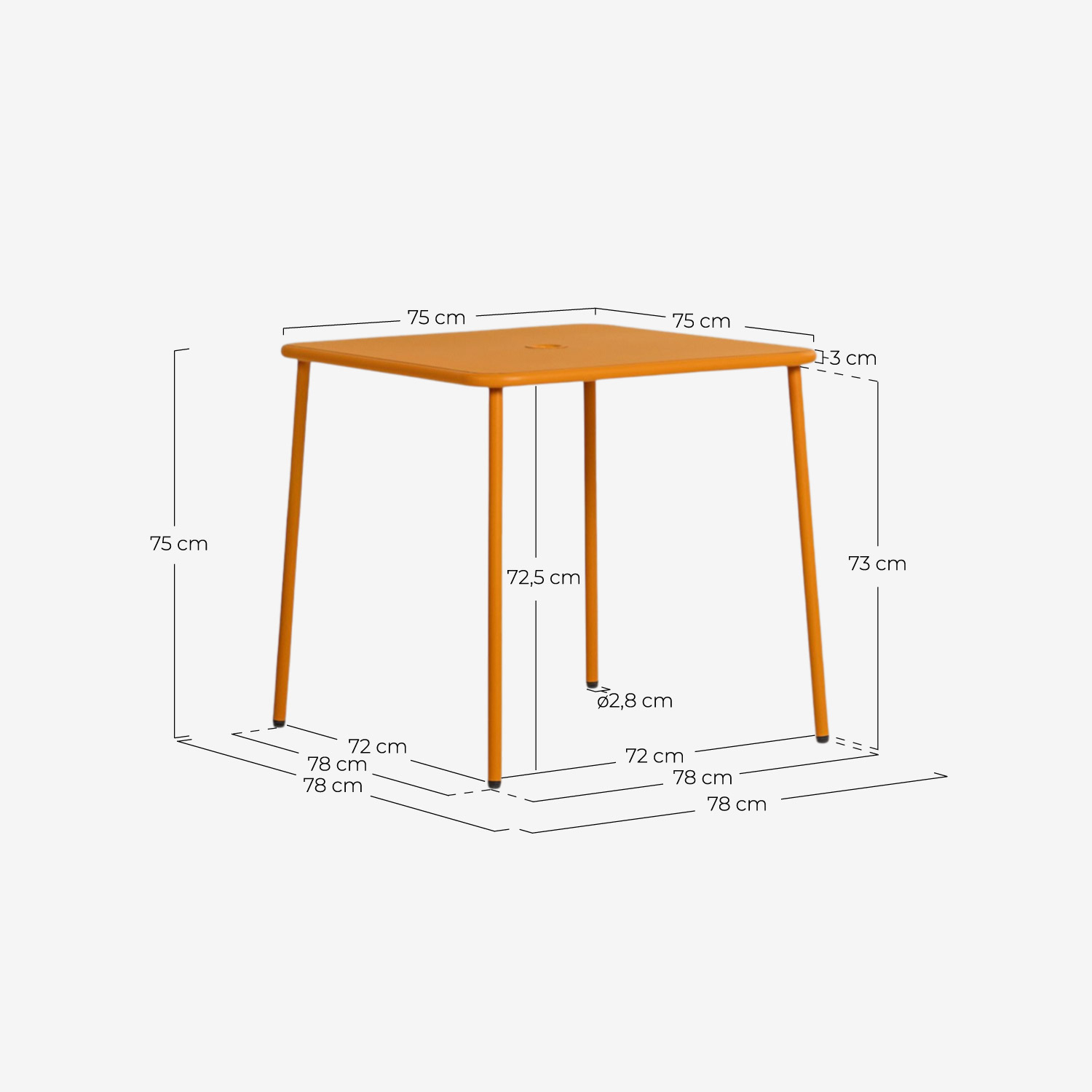 Mesa de Exterior Cuadrada de Metal (80x80 cm) Mijail, medidas