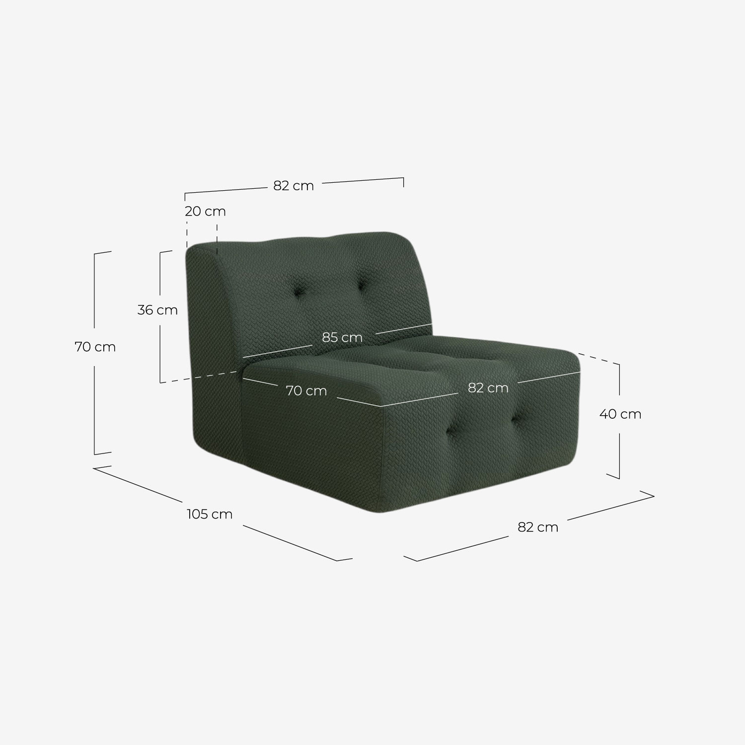 Sofá Modular Envasado al Vacío 3 piezas con 2 Modulo Esquinero y Módulo Central de Tela Nahual, medidas