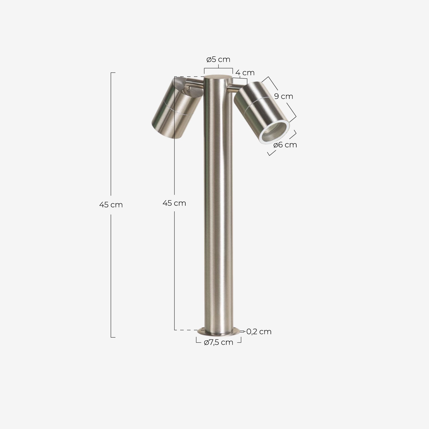 Baliza Exterior de Metal Mahora, medidas