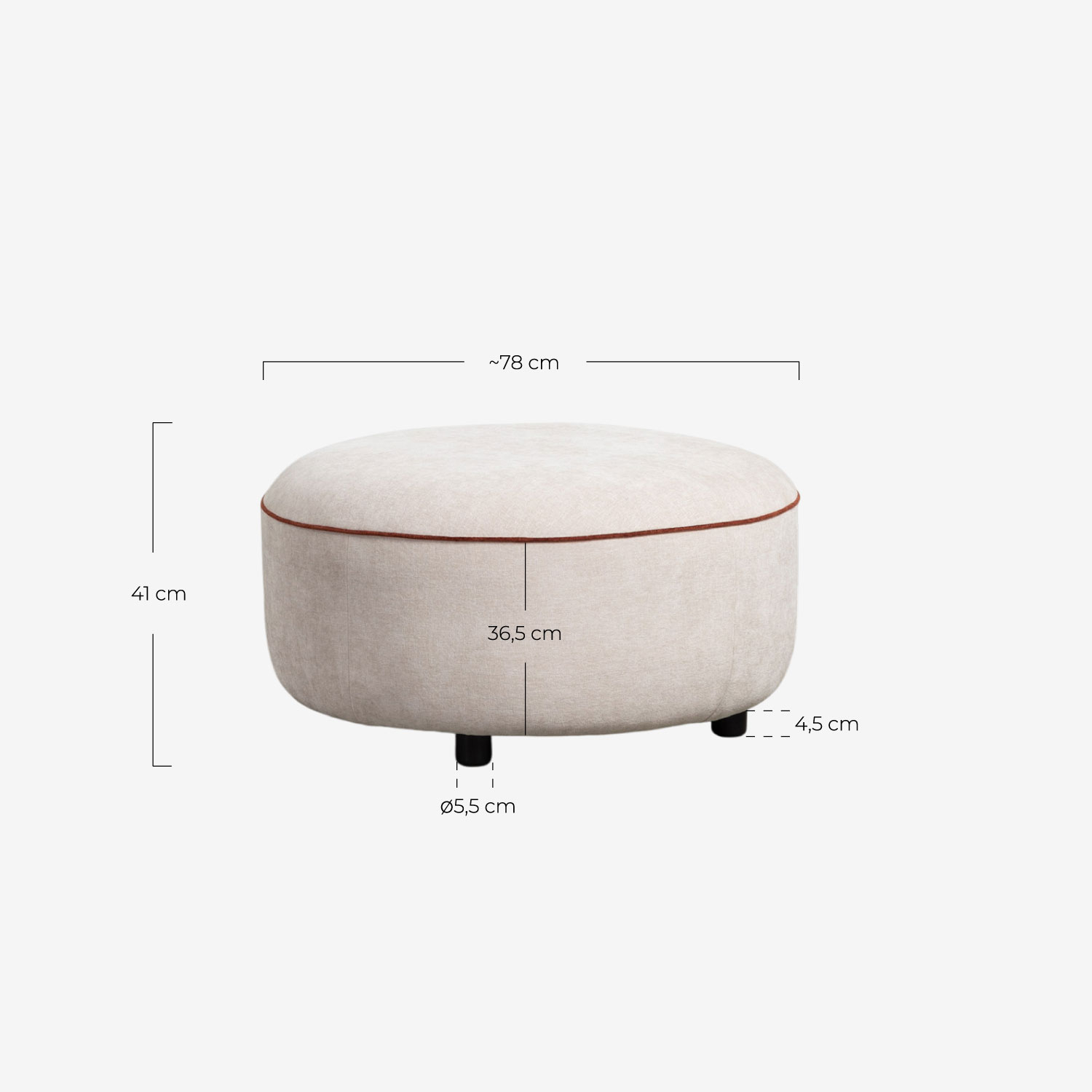 Sillón Modular con Puff Redondo de Tela Ilham, medidas