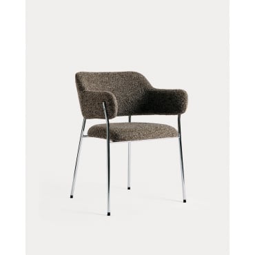 Pack 4 Sillas de Comedor con Reposabrazos de Tela y Metal Stana Gris Earl Grey - The Masie