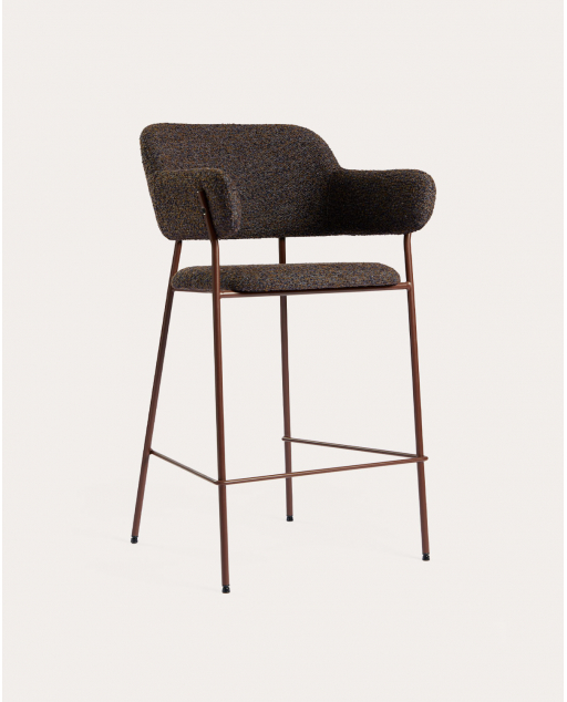 Taburete Alto de Tela y Metal (65 cm) Stana - Marrón Chocolate