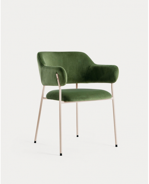 Silla de Comedor con Reposabrazos de Tela y Metal Stana - Verde Olive