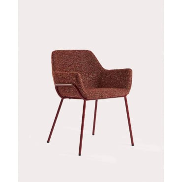 Pack de 4 Sillas de Comedor con Reposabrazos de Tela y Metal Oisin Rojo Tinto - The Masie