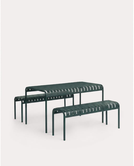 Set de Mesa Rectangular (130x80 cm) y 2 Bancos de Metal Tavo de Exterior