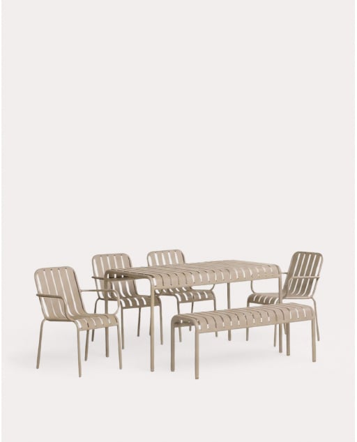 Set de Mesa Rectangular (130x80 cm) con 1 Banco y 4 Sillas de Metal Tavo de Exterior