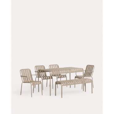 Set de Mesa Rectangular (130x80 cm) con 1 Banco y 4 Sillas de Metal Tavo de Exterior Marrón Clay - The Masie