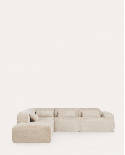 Sofá modular envasado al vacío de 4 piezas con módulos esquineros, módulo central y módulo chaise longue de tela Rhys - Beige Seashell