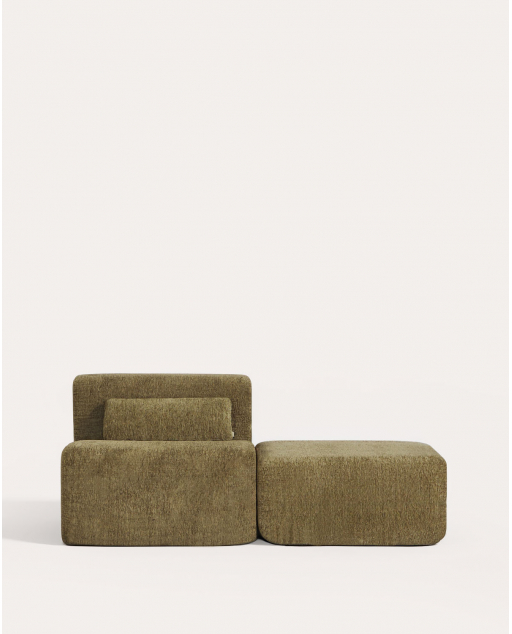 Sillón modular envasado al vacío con módulo puff de tela Rhys - Verde Nori