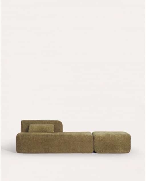 Sillón modular chaise longue envasado al vacío con módulo puff de tela Rhys - Verde Nori