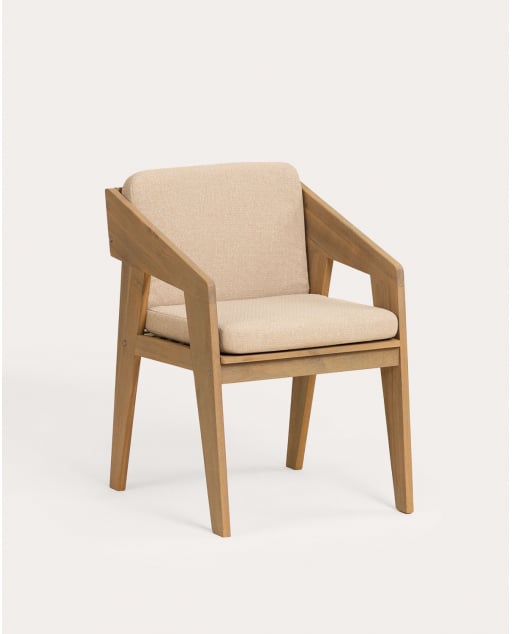 Silla de Exterior con Reposabrazos de Madera de Acacia y Tela Tanon
