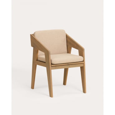 Silla de Exterior con Reposabrazos de Madera de Acacia y Tela Tanon Madera de Acacia Clara - The Masie