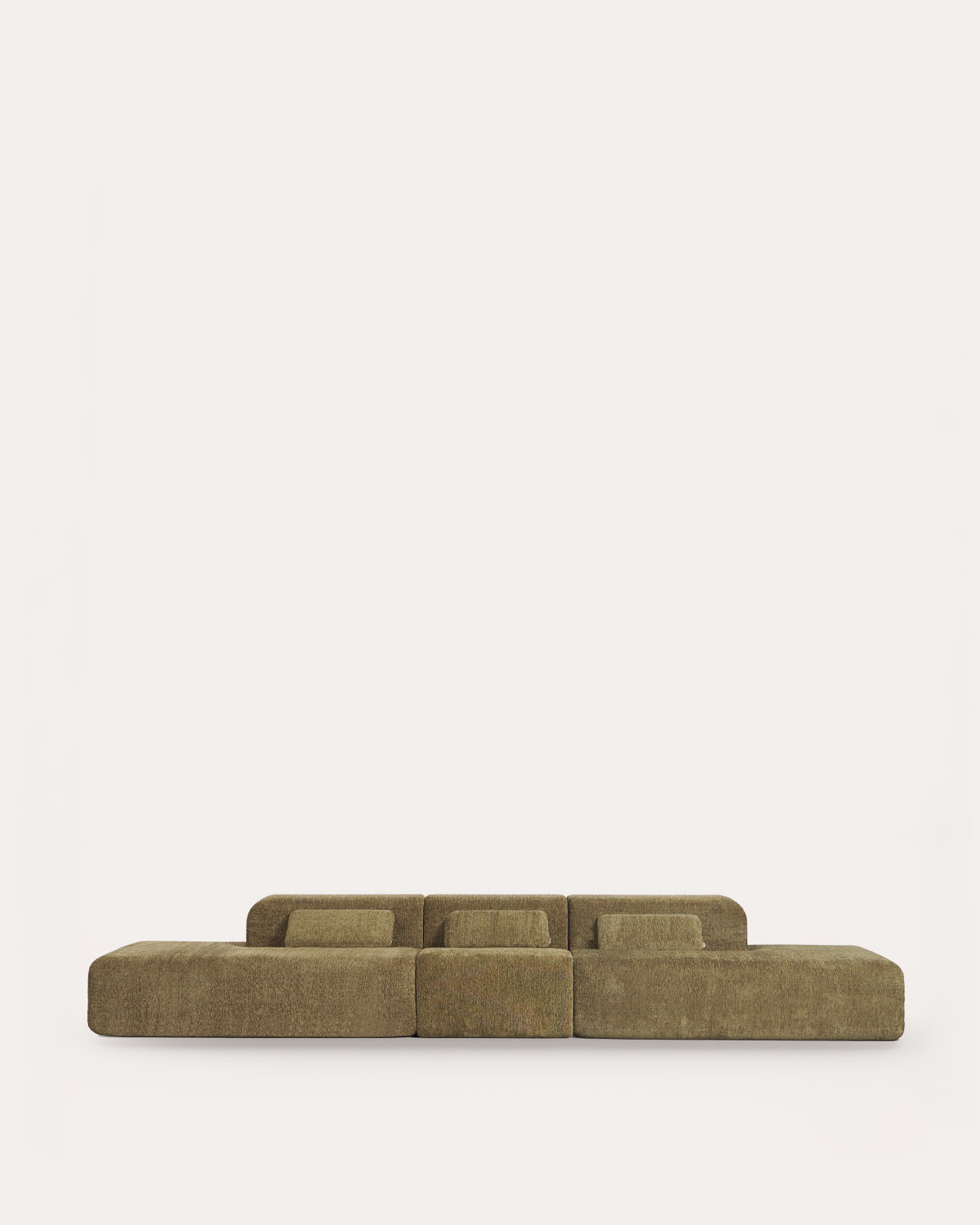 Sofá modular envasado al vacío de 3 piezas con 2 módulos chaise longue y módulo central de tela Rhys