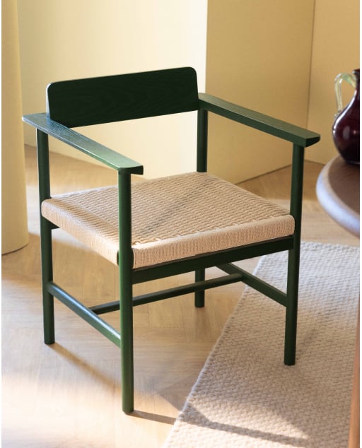 Silla de Comedor con Resposabrazos de Madera y Ratán Paula